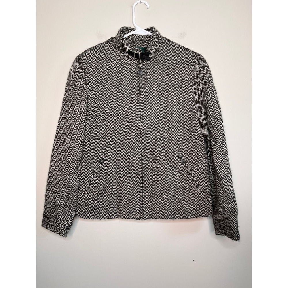 Lauren Ralph Lauren Black Herringbone Wool Alpaca Old Money Equestrian Jacket M